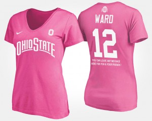 Womens Pink #12 Denzel Ward OSU T-Shirt With Message 232222-249